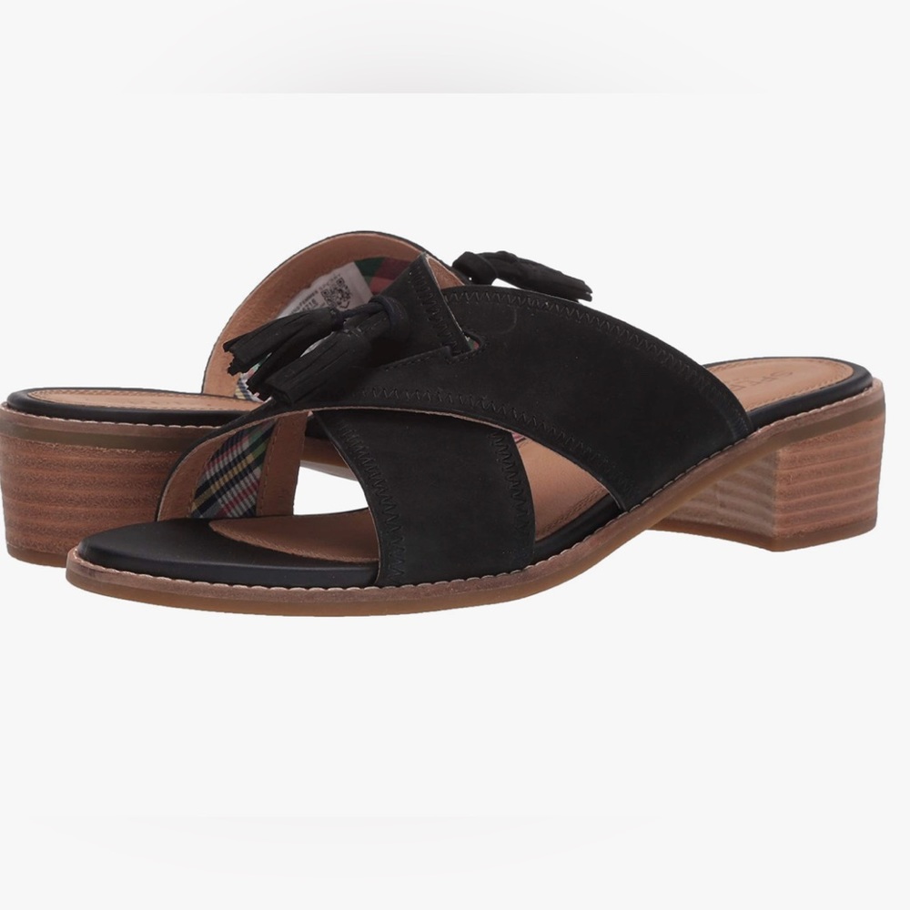 Women's Sperry Top-Sider Seaport City Tassel Leather Slide Black Leather